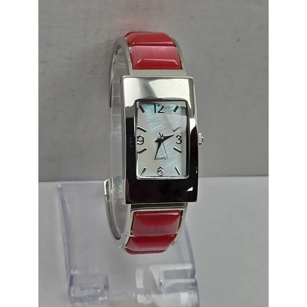 Avon Pink Bangle Bracelet Quartz Watch Rectangle Dial Japan Movement New Battery